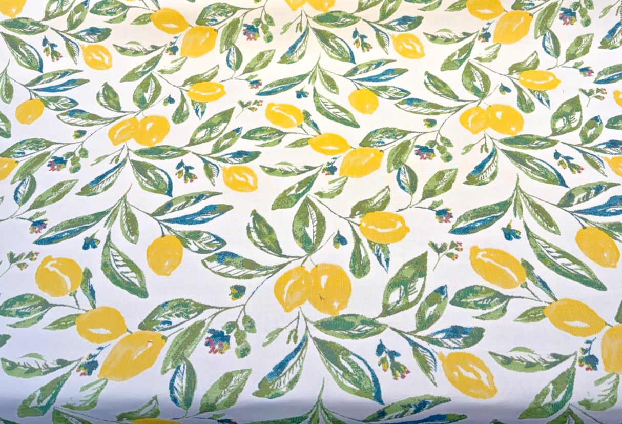 Sunbrella Lisbon Citrus Lemons Acrylic Fabric - Yellow Lemons, Ivory Ground, 54" Width (1 Yard)