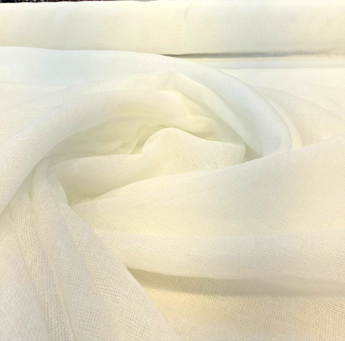 Linen Sheer Plain Off White Polyester Fabric - Linen Sheer Plain, 118" Width (By The Yard)