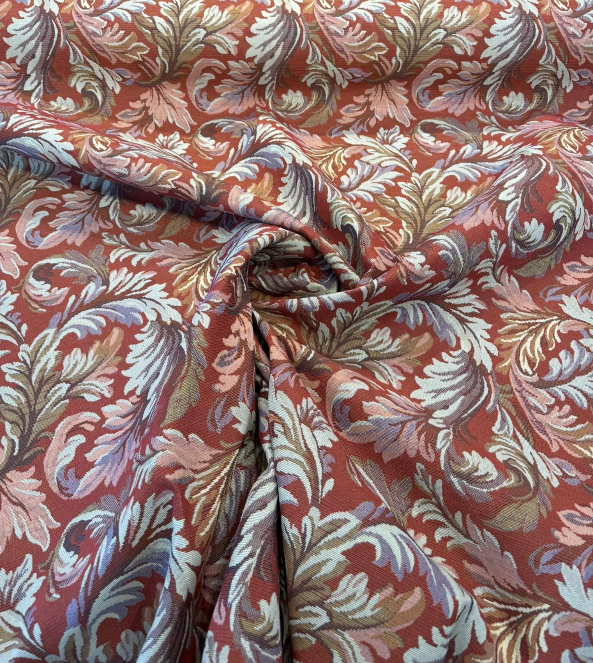 Gretel Salsa Floral Fern Tapestry Regal Classic Polyester Cotton Fabric - Red Swirling Fern Pattern, 14" Repeat, 13.5" Across The Roll (By The Yard)