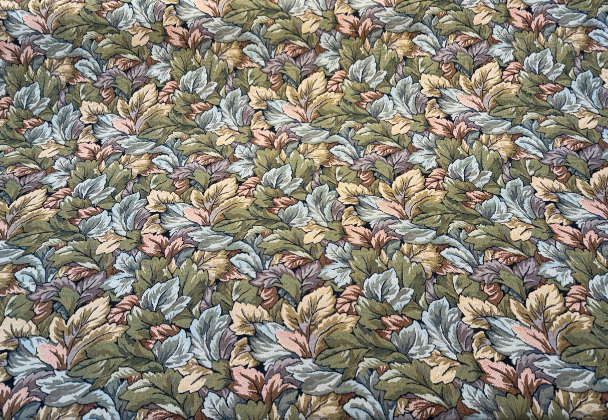 Seattle Harvest Leaves Chenille Upholstery Fabric - Allover Leaves, Green Gold Taupe Rust, 18.25" Vertical Repeat x 14.25" Horizontal Repeat (1 Yard)