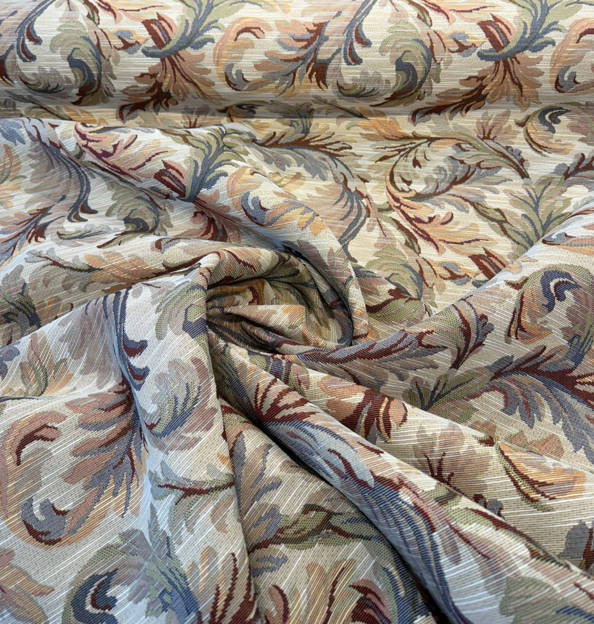 Gretel Ivory Floral Fern Tapestry - Polyester Cotton Fabric, Ivory Floral Fern Pattern, 14" Vertical Repeat, 13.5" Horizontal Repeat (1 Yard)