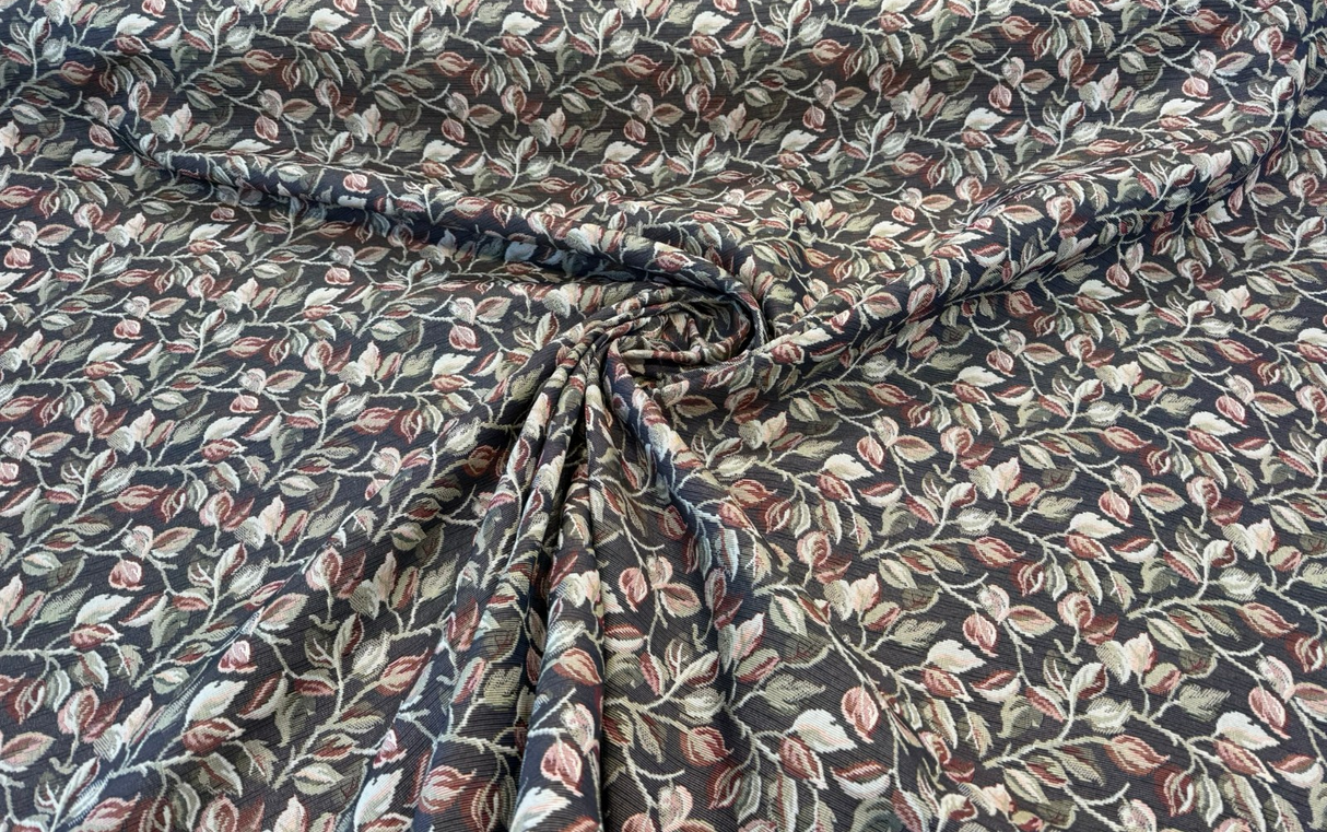 Gabrielle Teak Noir Leaves Branches Tapestry Regal Upholstery Fabric - Teak Noir Leaves And Branches, 7" Vertical Repeat, 9.75" Horizontal Repeat (1 Yard)
