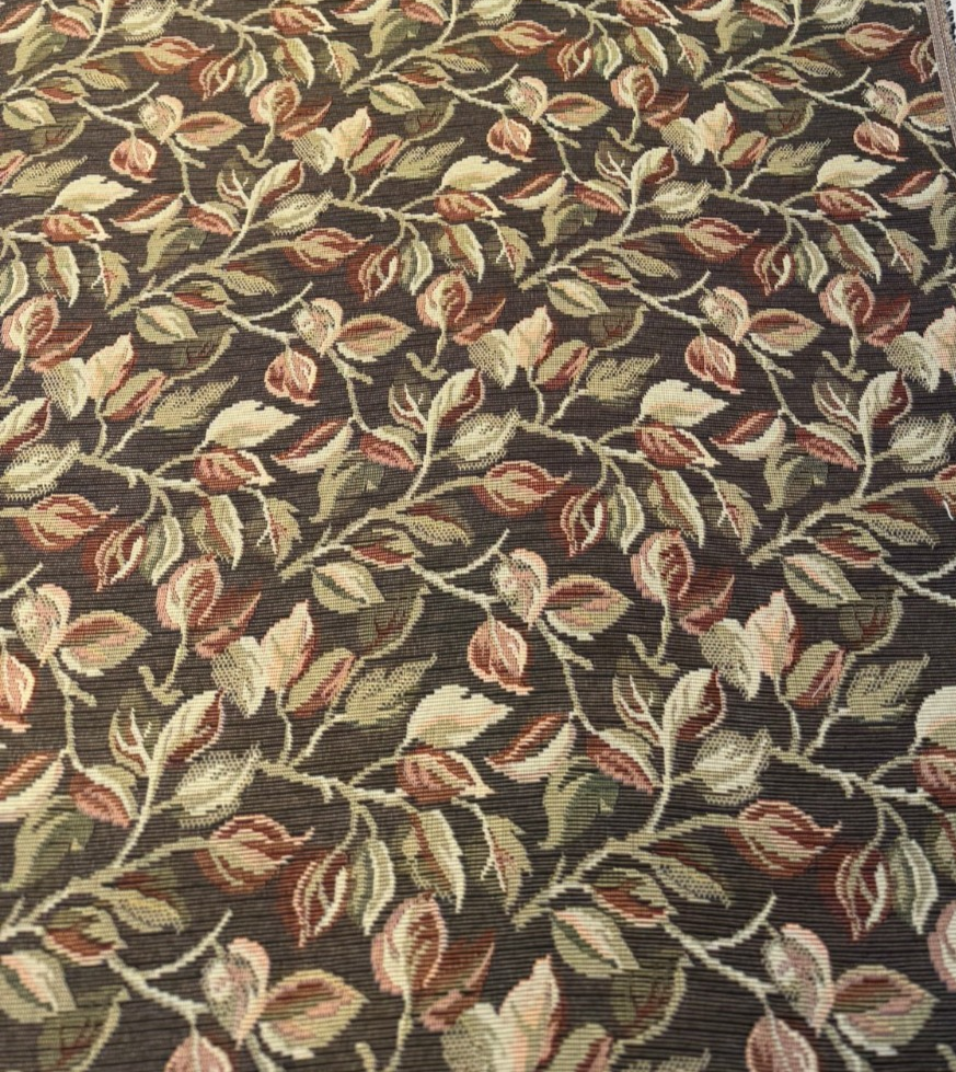 Gabrielle Teak Noir Leaves Branches Tapestry Regal Upholstery Fabric - Teak Noir Leaves And Branches, 7" Vertical Repeat, 9.75" Horizontal Repeat (1 Yard)