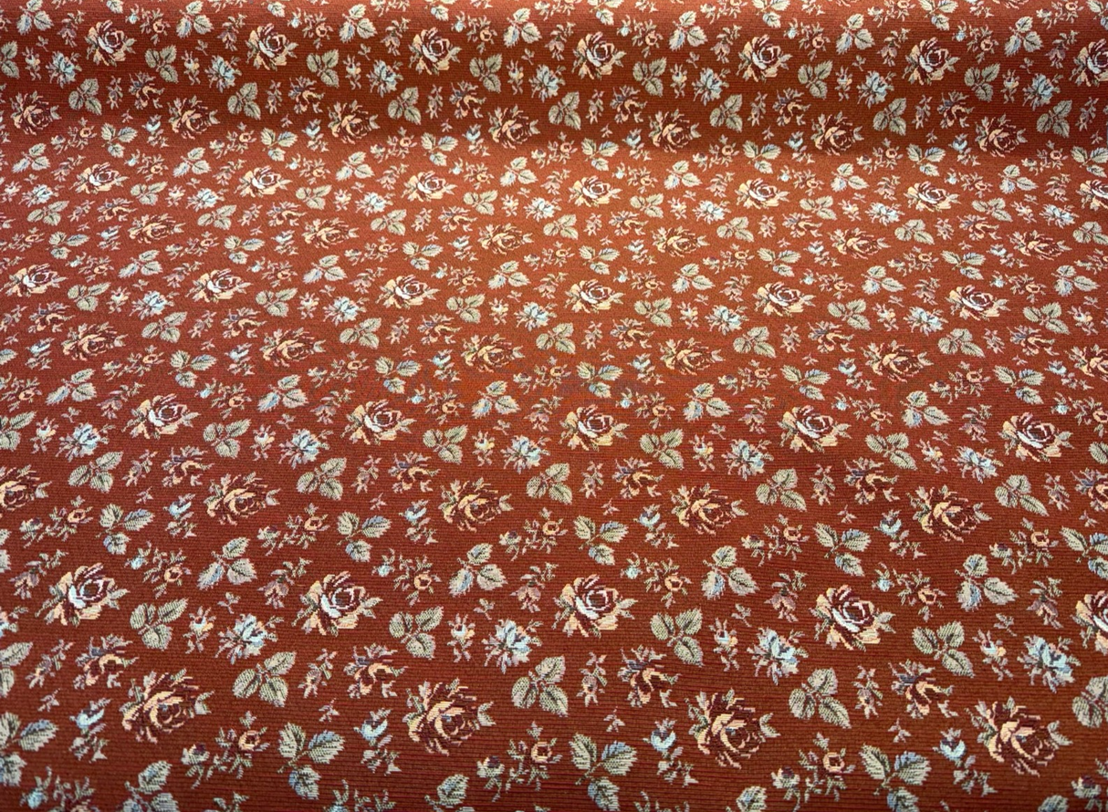 Gayle Salsa Red Scattered Rose Vintage Tapestry Upholstery Fabric - Salsa Red Scattered Rose, 54" Width (1 Yard)
