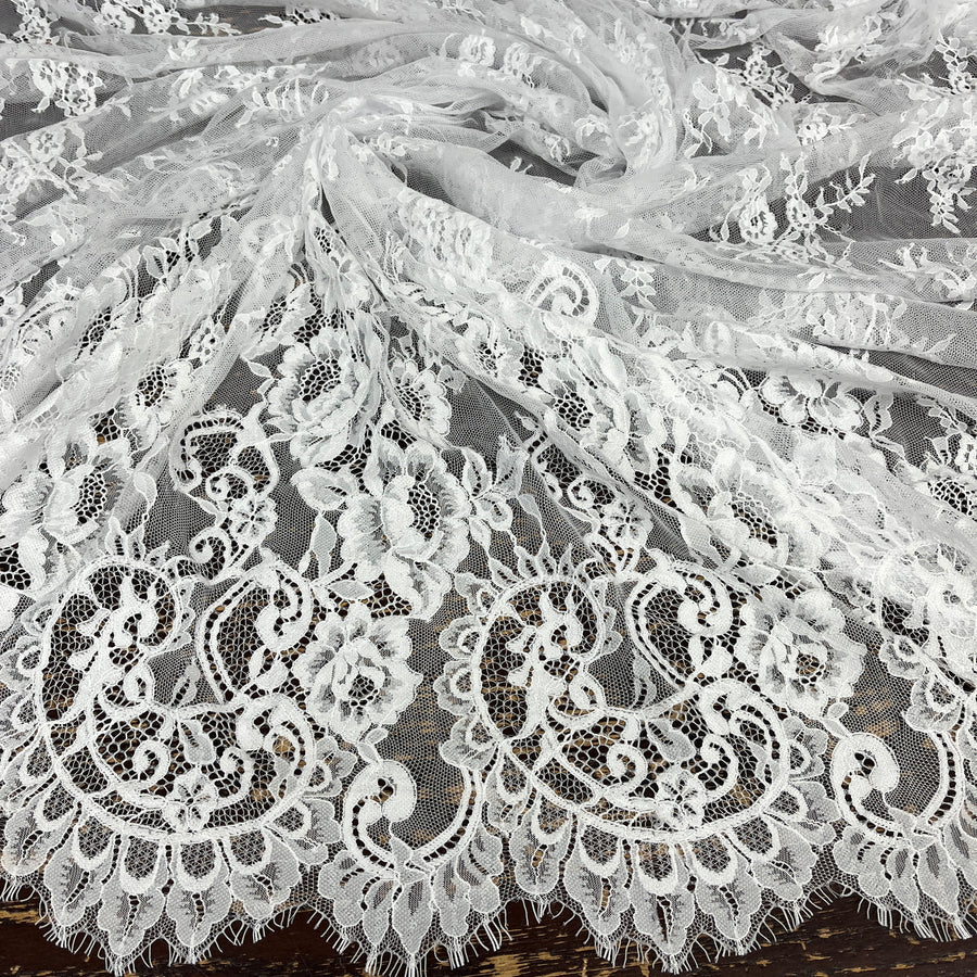 3 Yards Chantilly Embroidered Lace Fabric with Eyelash Scallop
