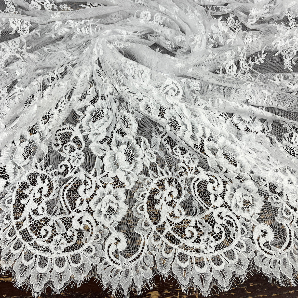 Embroidered Lace Fabric with Eyelash Scallop