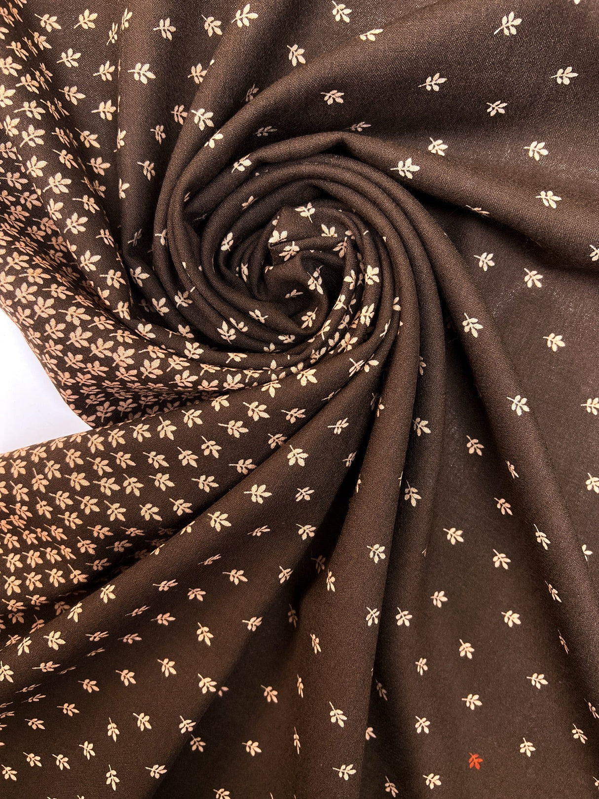 Wool Staple Fabric Brown Beige Floral Print