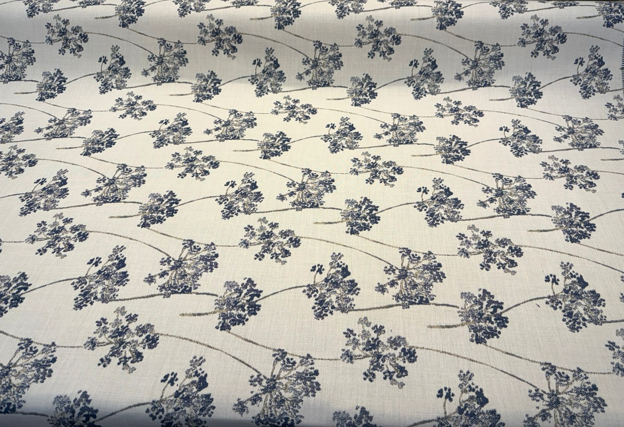 Sunbrella Stem Denim Solution-Dyed Acrylic Fabric - Navy Blue Floral Stems, 54" Width (1 Yard)