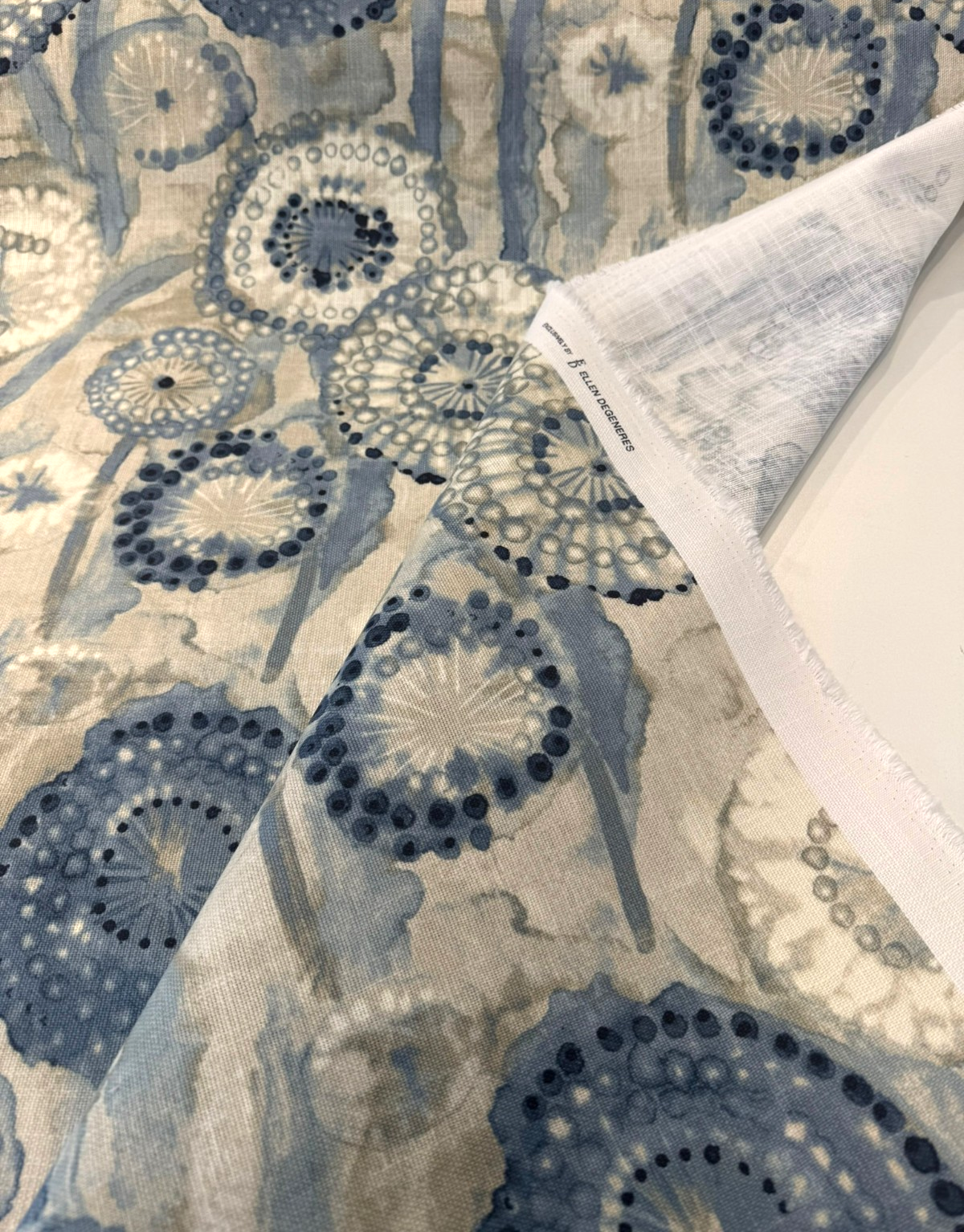 Majorca Denim Cotton Fabric - Abstract Pattern, Denim Blue/Gray/Ivory, 54" Width (By The Yard)