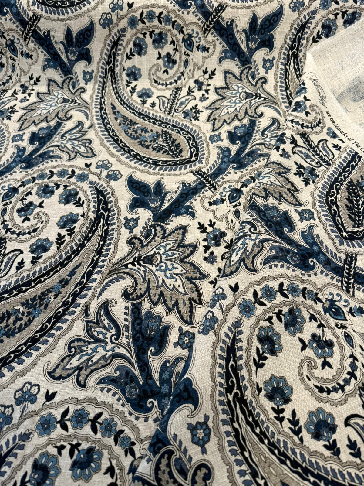 Waverly Plumtree Paisley Ink Linen Cotton Fabric - Blue Ink Paisley, 56" Width (1 Yard)
