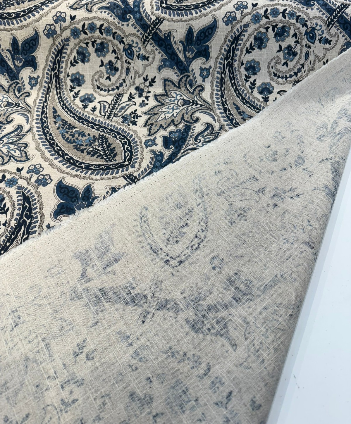 Waverly Plumtree Paisley Ink Linen Cotton Fabric - Blue Ink Paisley, 56" Width (1 Yard)