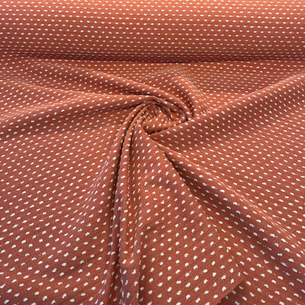 Sunbrella Royale Clay Acrylic Fabric - Terracotta Orange With Ivory Tufted Dots, 54" Width (1 Yard)