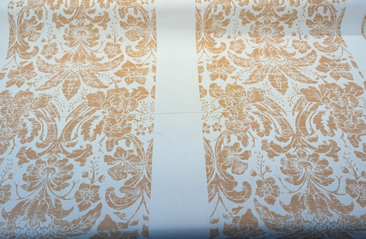 Sunbrella Eleanor Pillow Apricot Sunbrella Acrylic Fabric - Apricot/Soft Gold On White Floral Damask, 56" Width (1 Yard)
