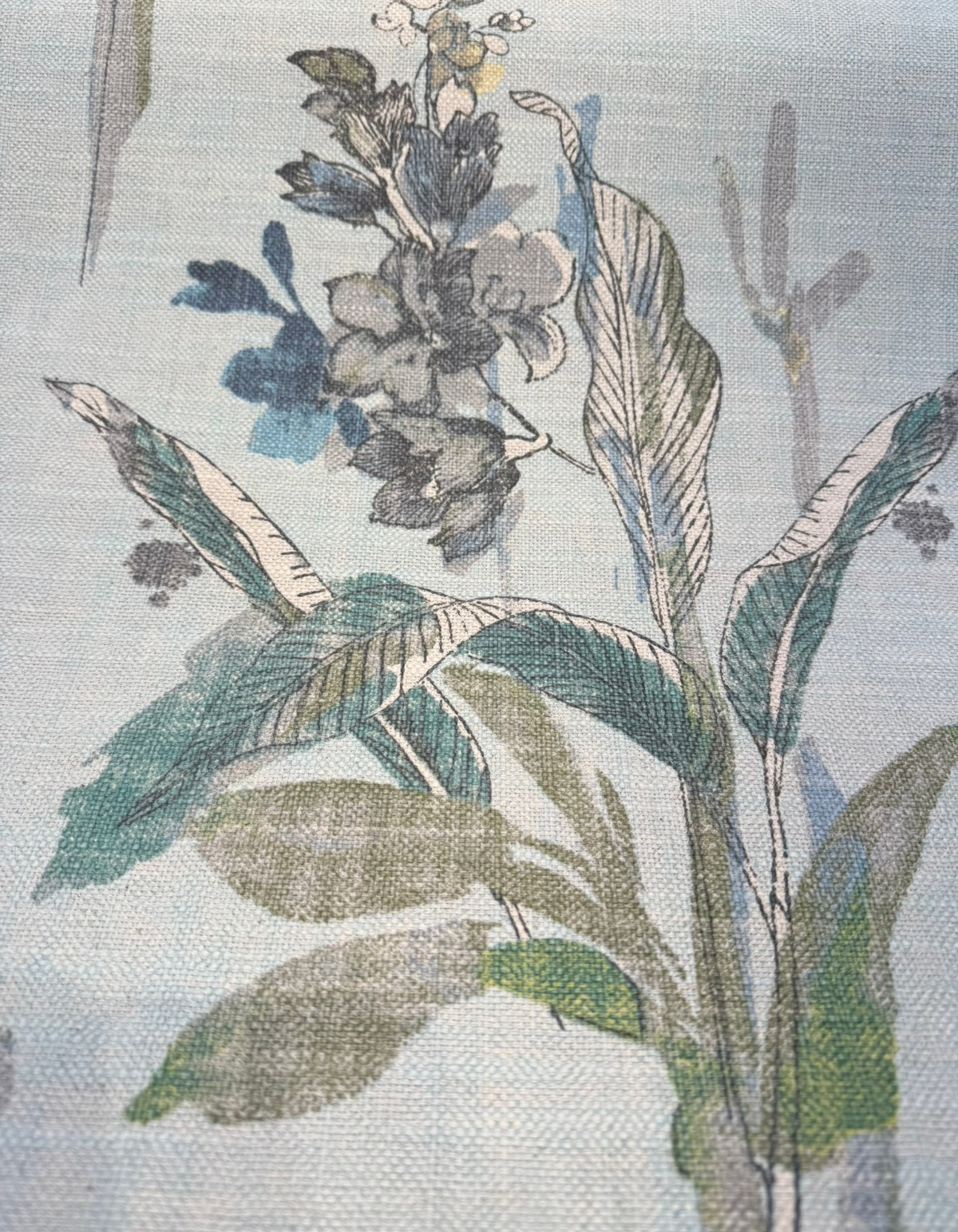 Free Hand Floral Glacier Linen Blend Fabric - Glacier, Mist Green, Spa Blue, Leaf Green, Floral, 55" Width (1 Yard)