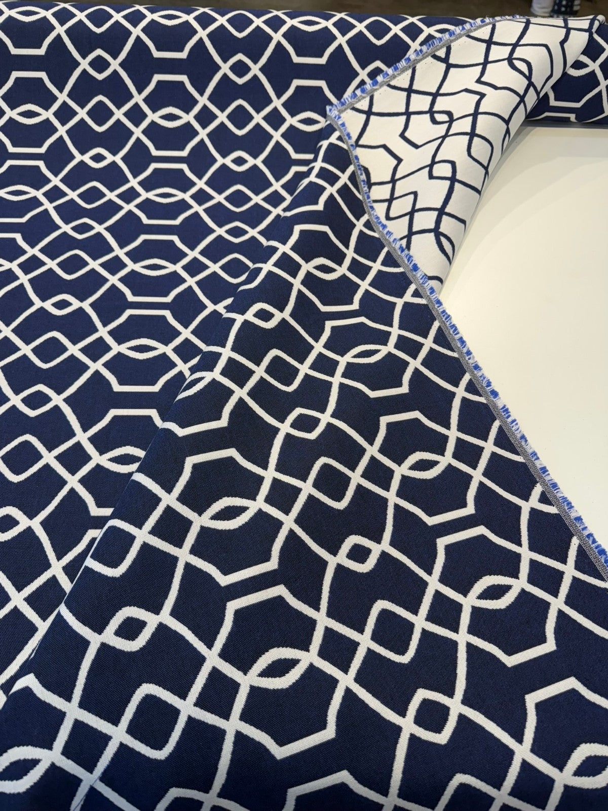 Sunbrella Folio Blue Navy 45741-0011 Sunbrella Acrylic Fabric - Blue Navy Geometric Reversible, 54" Width (1 Yard)