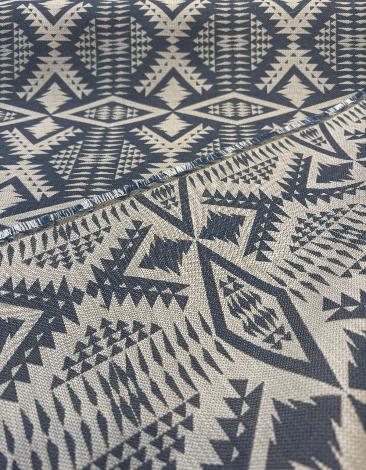 Sunbrella Diamond River Tonal Indigo Pendleton Acrylic Fabric - Indigo Geometric Lodge Pattern, 54" Width (1 Yard)
