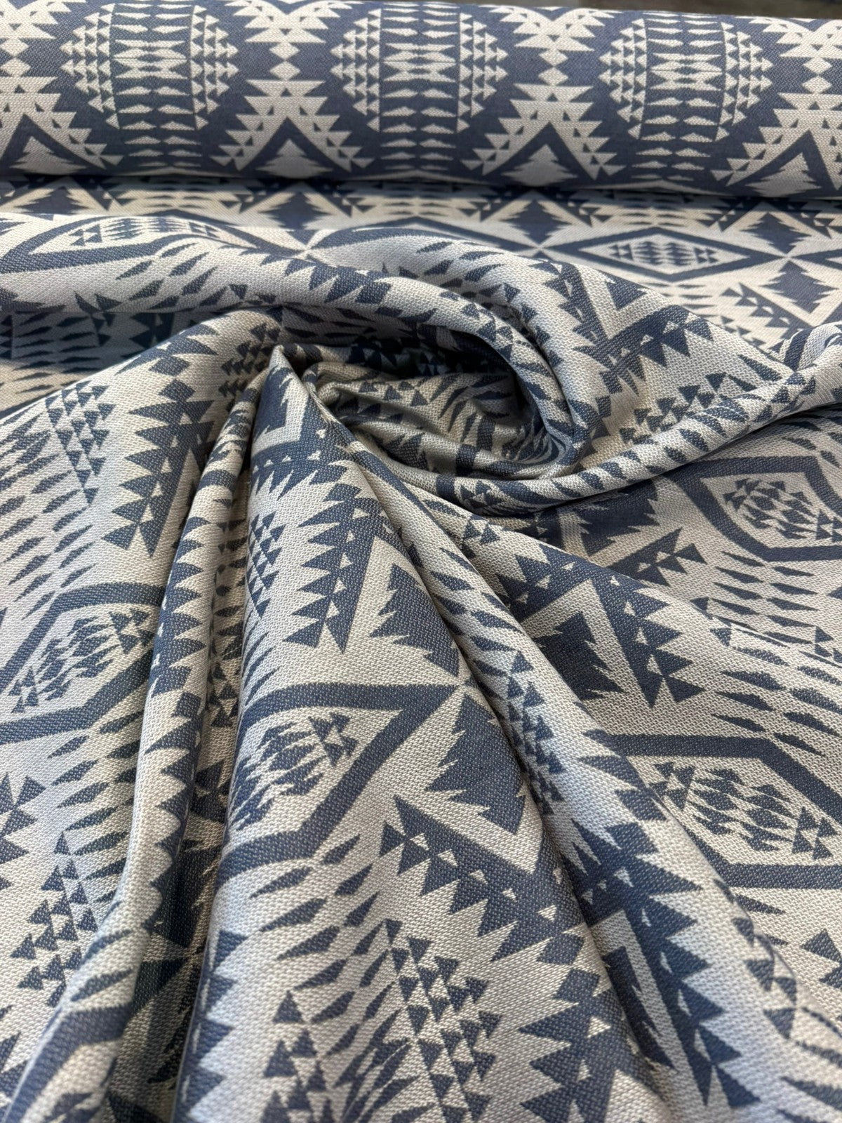 Sunbrella Diamond River Tonal Indigo Pendleton Acrylic Fabric - Indigo Geometric Lodge Pattern, 54" Width (1 Yard)