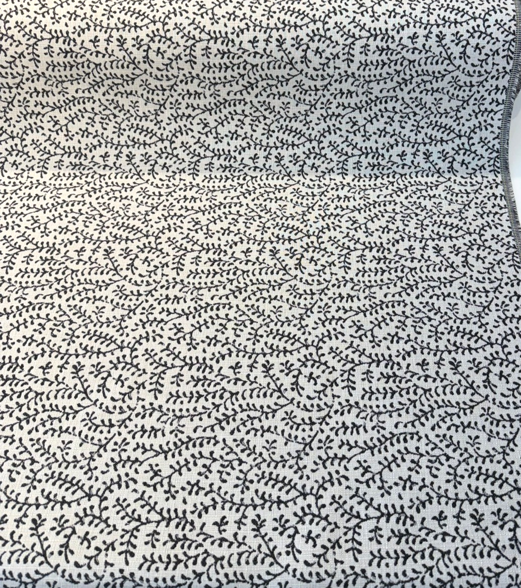 Sunbrella Eberly Onyx Black Acrylic Fabric - Black And Ivory Reversible Botanical Vine Pattern, 54" Width (1 Yard)