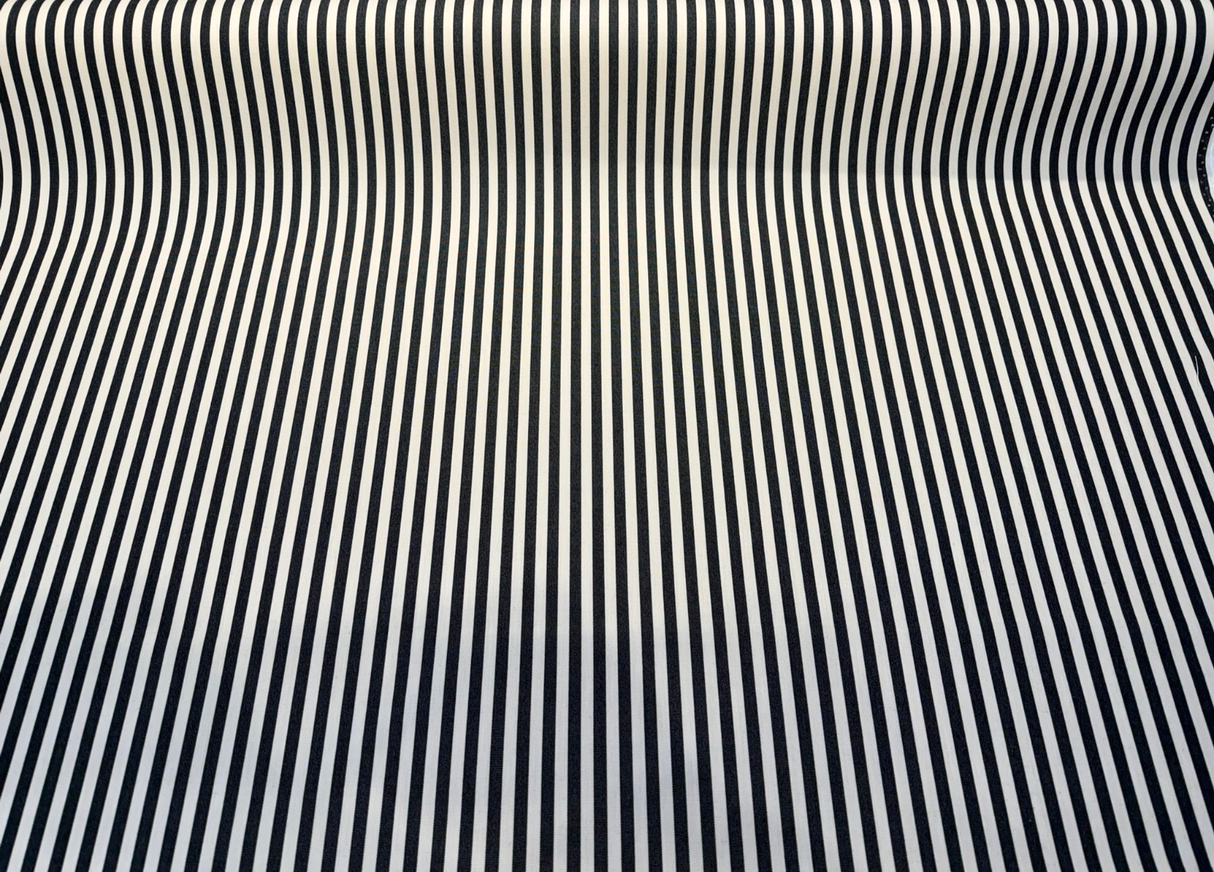 Sunbrella Robins Stripe Black Acrylic Fabric - Black And Cream Stripe, 54" Width (1 Yard)
