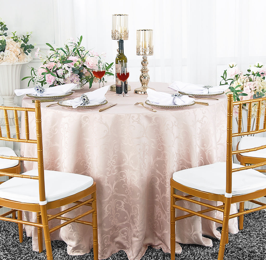Round Polyester Tablecloth 108" Versailles Chopin Damask Blush Pink