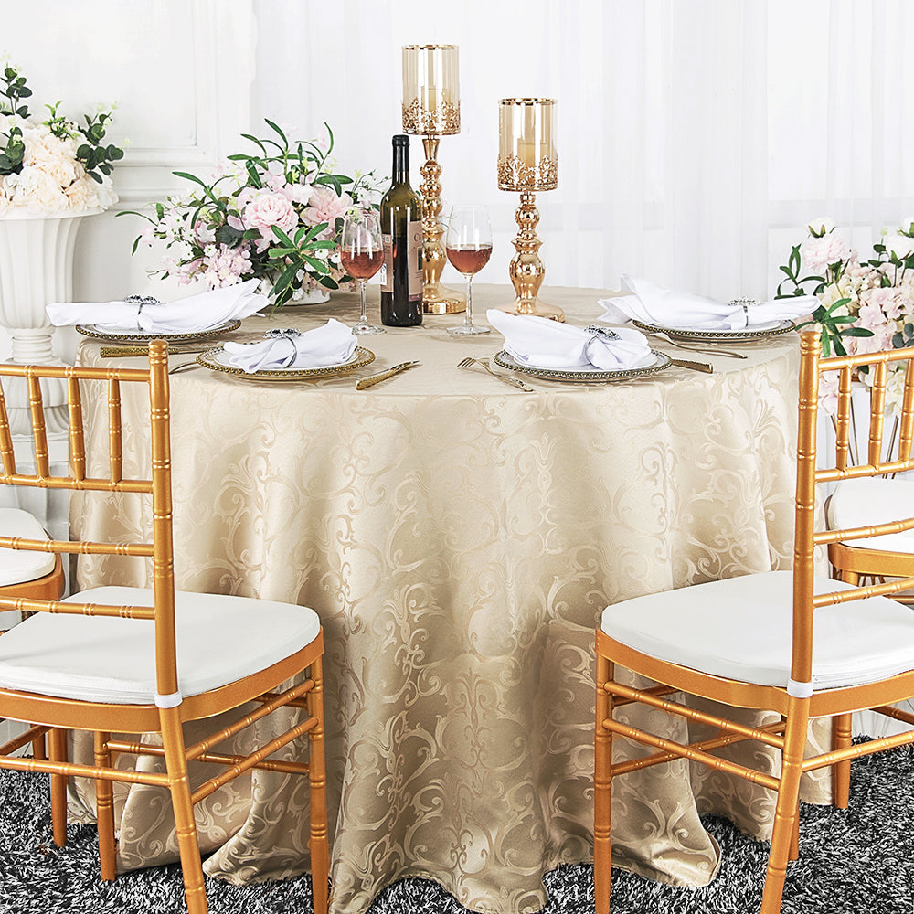 Round Polyester Tablecloth 120" Versailles Chopin Damask Champagne