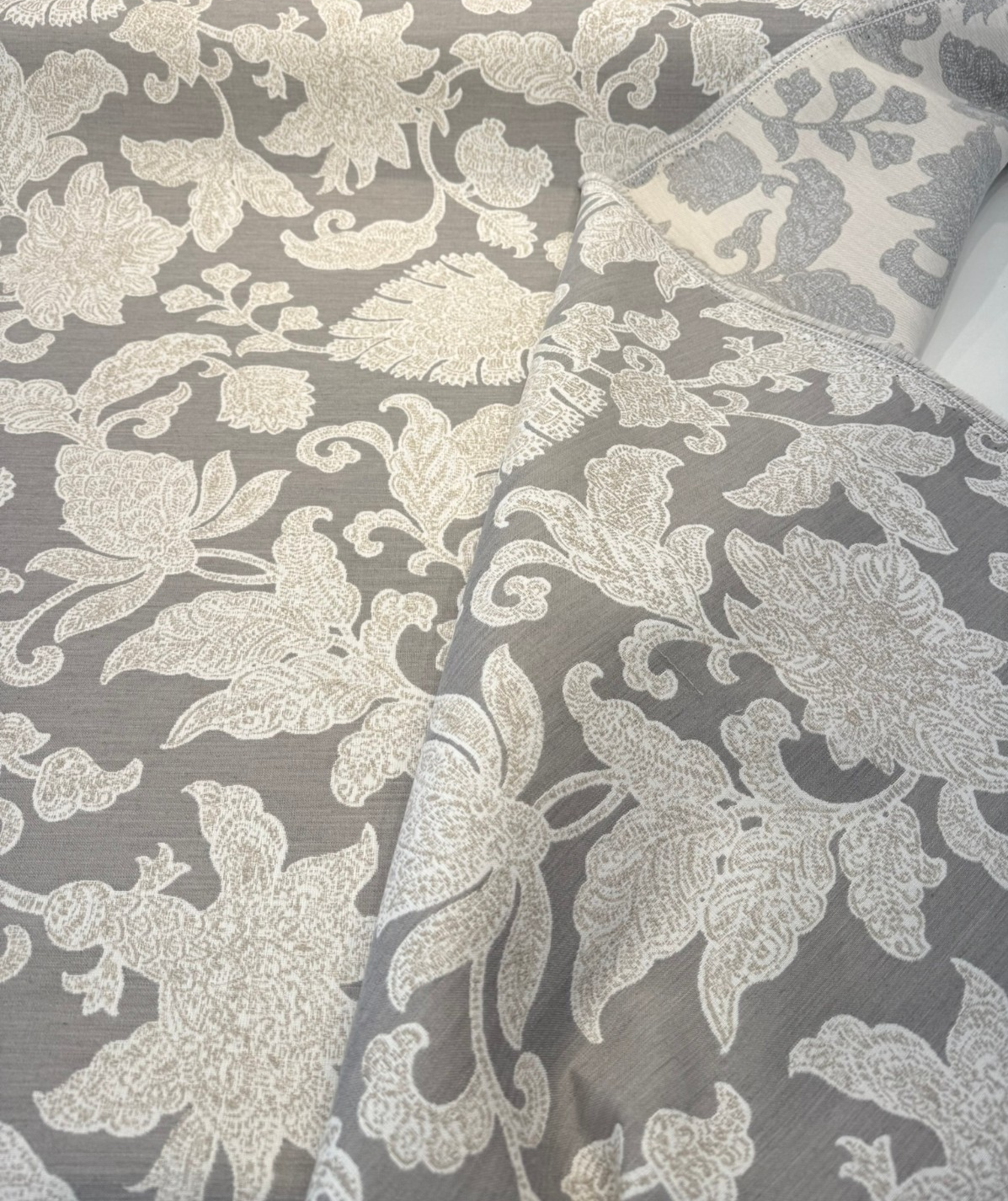 Sunbrella Floral Song Dove Acrylic Fabric - Dove Gray Large Scale Floral, 54" Width (1 Yard)