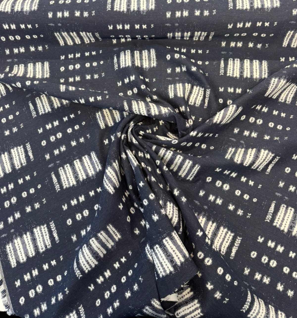 Sunbrella Keval Tribal Indigo Blue 145655-0001 Solution-Dyed Acrylic Fabric - Indigo Blue Tribal Geometric Pattern, 55" Width (1 Yard)