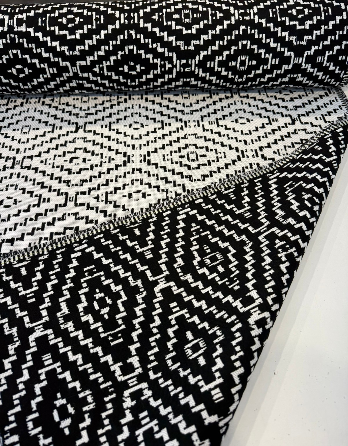 Sunbrella Capra Classic Acrylic Fabric - Black Geometric Diamond Pattern, 54" Width (1 Yard)