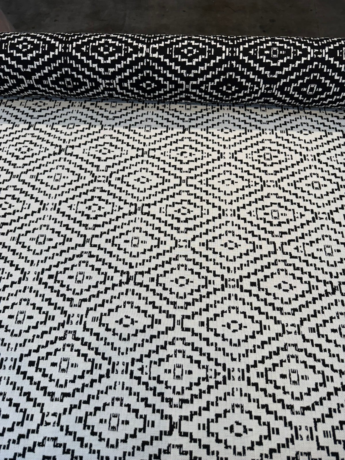 Sunbrella Capra Classic Acrylic Fabric - Black Geometric Diamond Pattern, 54" Width (1 Yard)