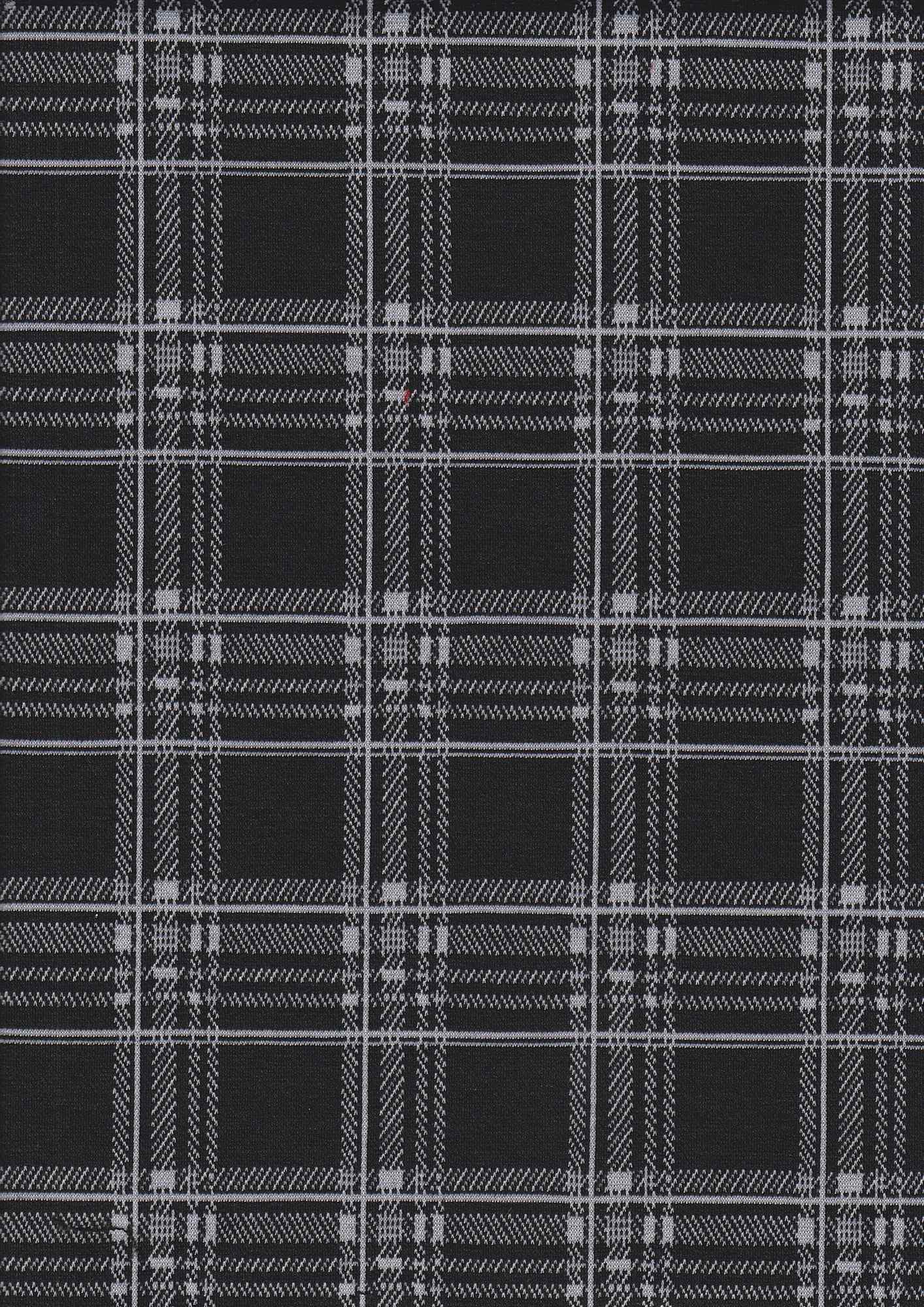 1 Yard Black Double Knit Jacquard Plaid Fabric Stretch Polyester Spandex 58/60" Wide