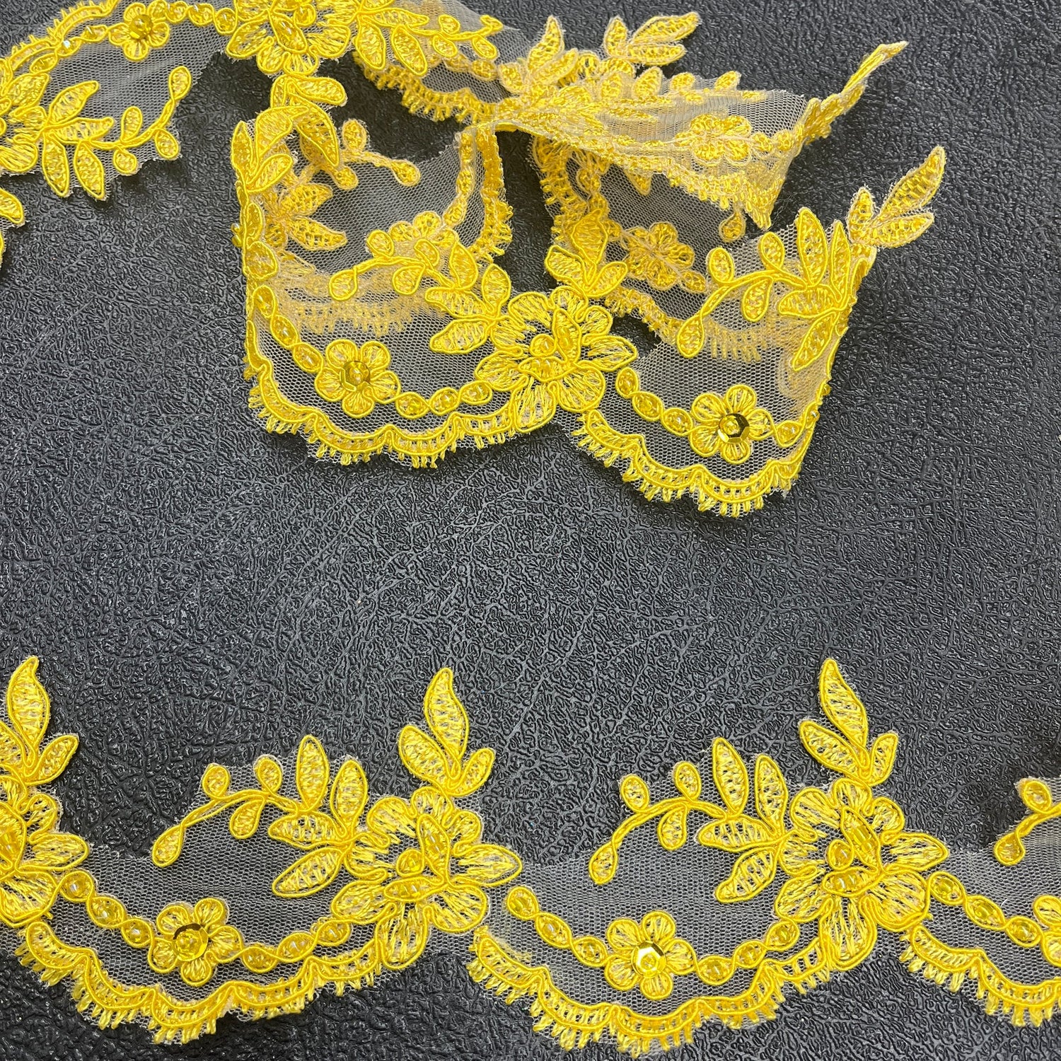 1 Yard Beaded & Corded Embroidered Lace Trim 3" Wide 100% Polyester for Dresses & Costumes