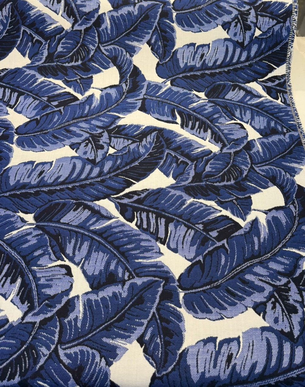 Sunbrella Tropics Midnight Blue Solution-Dyed Acrylic Fabric - Midnight Blue Tropical Botanical Print, 54" Width (1 Yard)