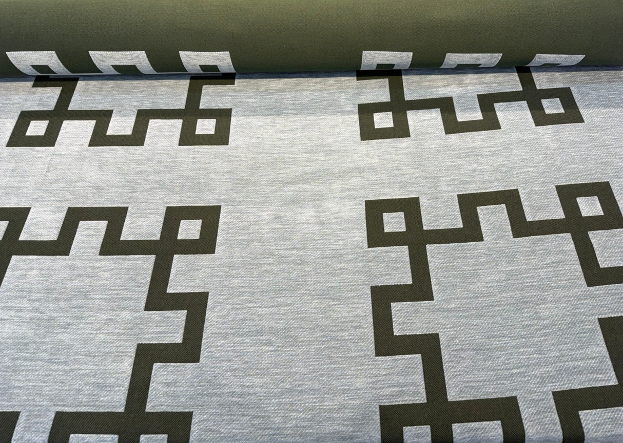 Greco II Sunbrella Acrylic Fabric - Green Kelp Geometric Reversible, 55" Width, 23" Vertical Repeat, 28" Horizontal Repeat (1 Yard)