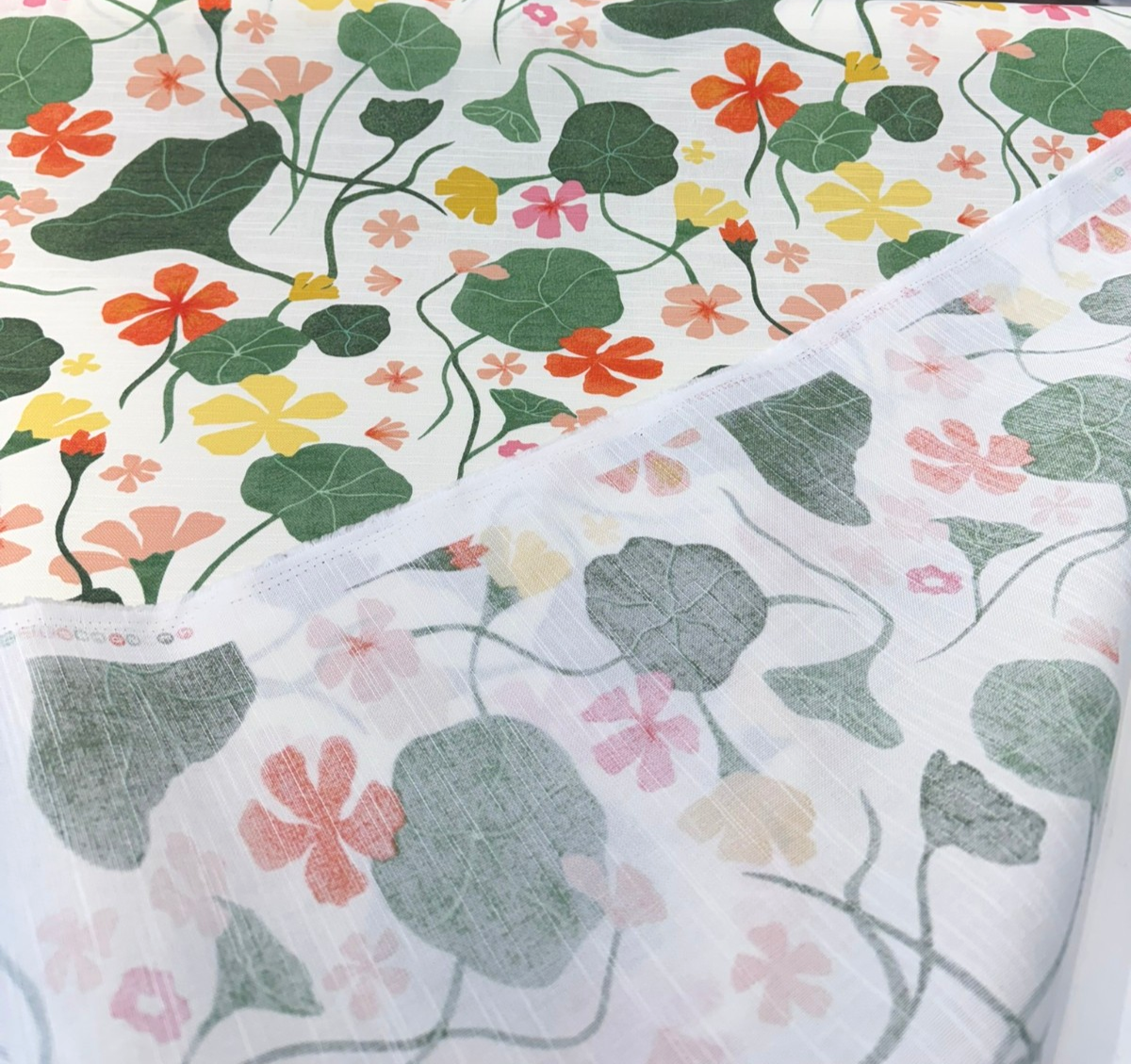Nasturtiums Nectar Cotton Fabric - Floral, Nectar, 54" Width (1 Yard)