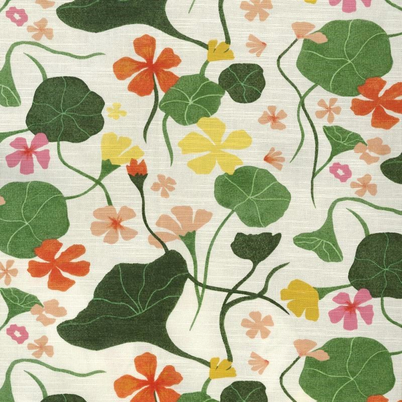 Nasturtiums Nectar Cotton Fabric - Floral, Nectar, 54" Width (1 Yard)