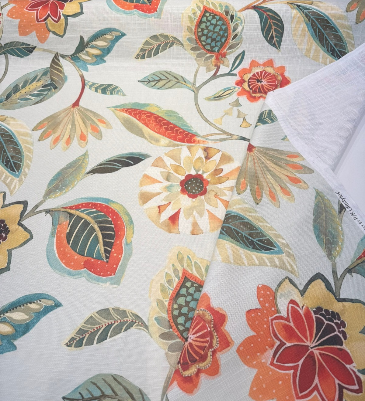 Light Of Day Melba Linen Blend Fabric - Floral Jacobean Print, Misty Green Background, 54" Width (1 Yard)