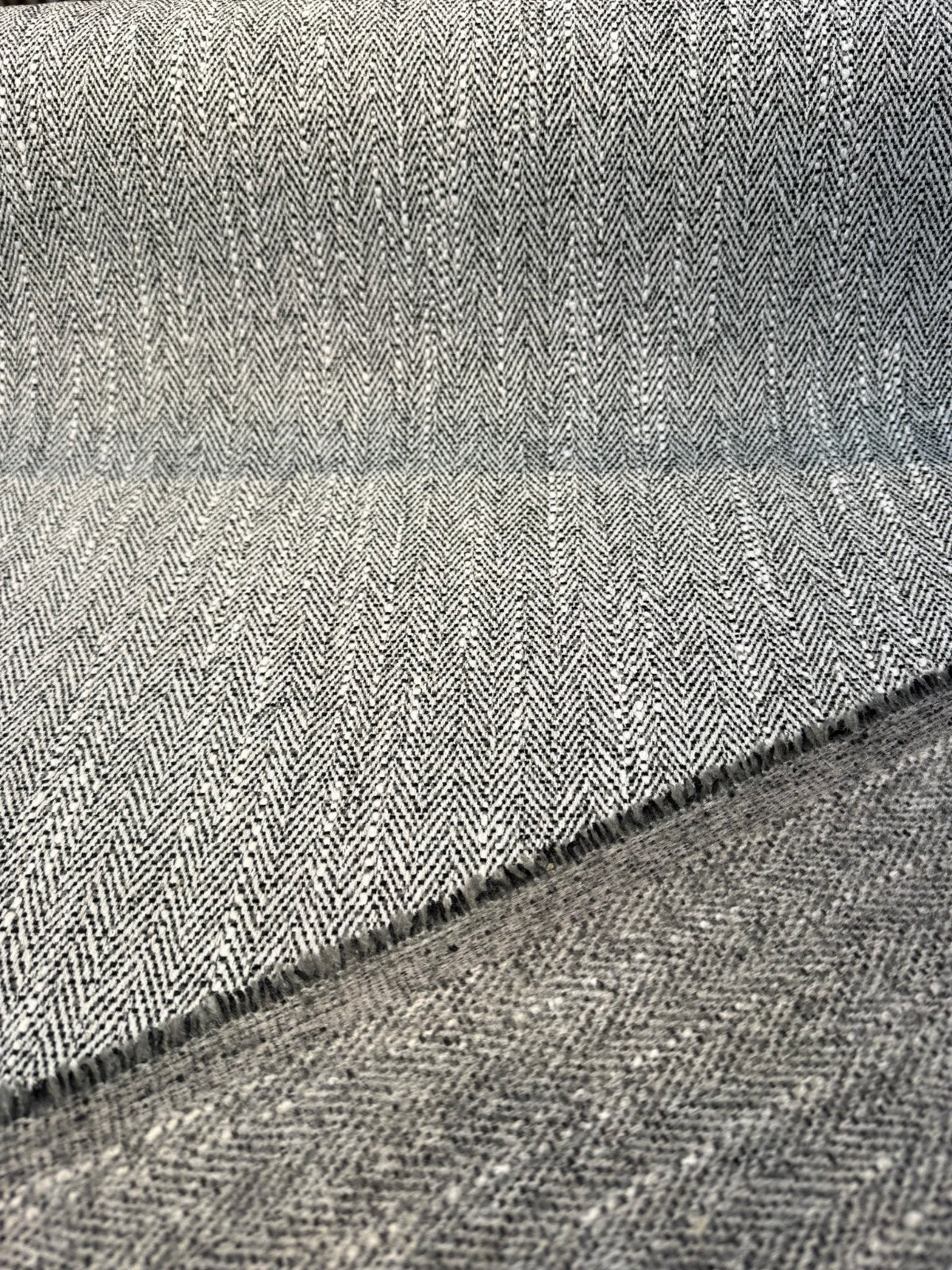 Barrington Domino PK Chenille Upholstery Fabric - Black/Ivory Herringbone, 57" Width (1 Yard)