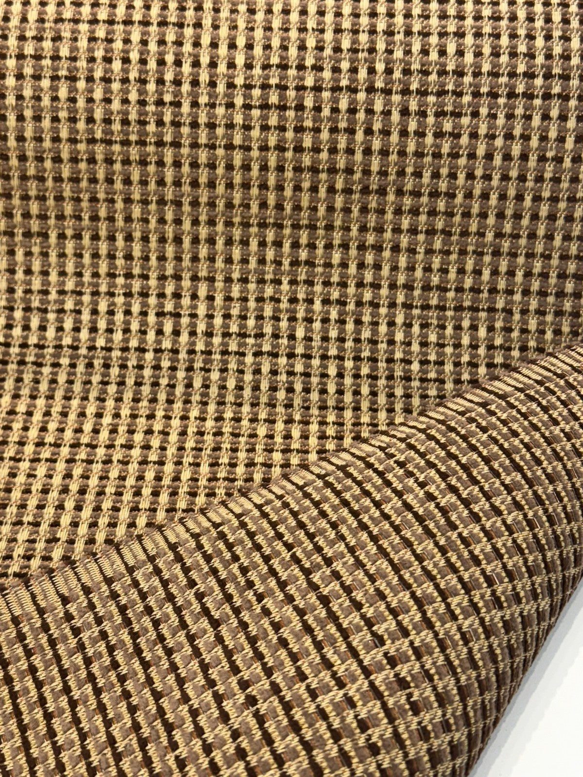 Sunbrella Outdoor Sling Dublin Oak PVC Coated Polyester Fabric - Textured Oak And Brown Woven Grid, 54" Width (1 Yard)
