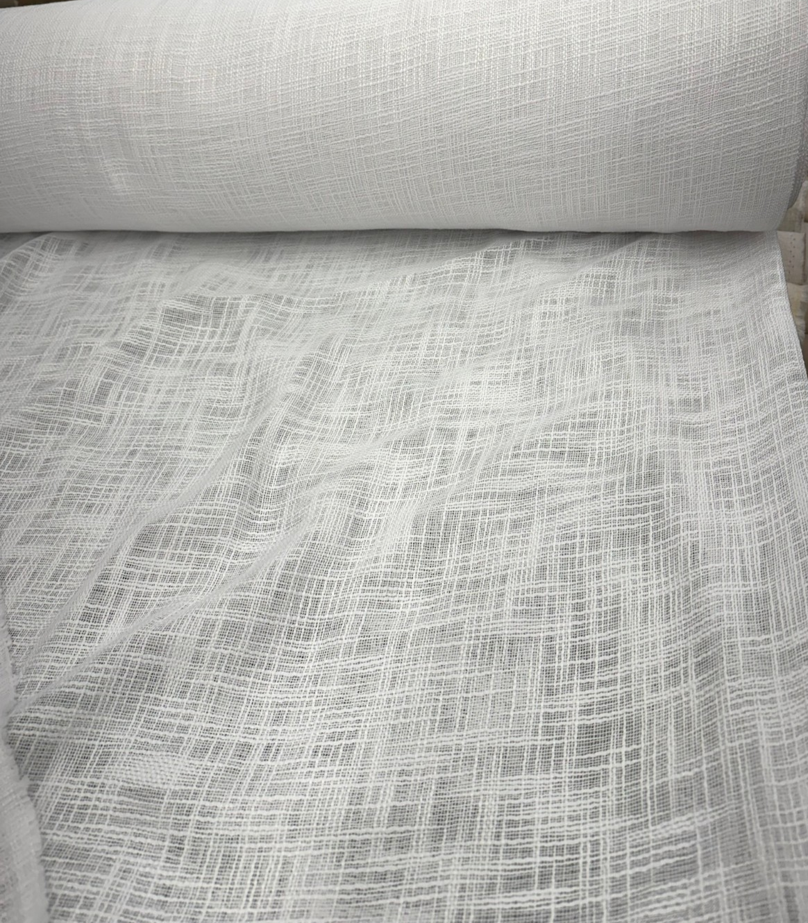 Aloha Sheer White Polyester Fabric - Textured Sheer Weave, White, 110" Wide (By The Yard)
