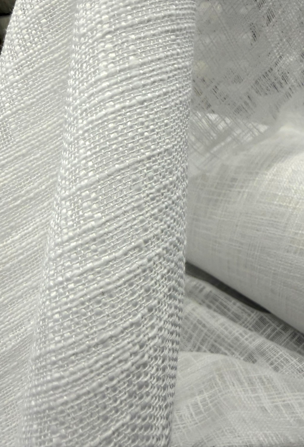 Aloha Sheer White Polyester Fabric - Textured Sheer Weave, White, 110" Wide (By The Yard)