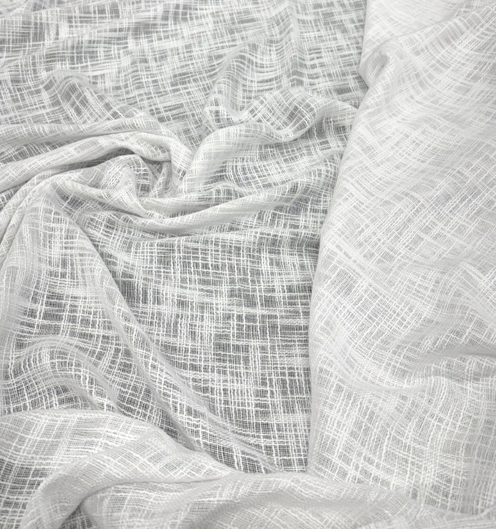 Aloha Sheer White Polyester Fabric - Textured Sheer Weave, White, 110" Wide (By The Yard)