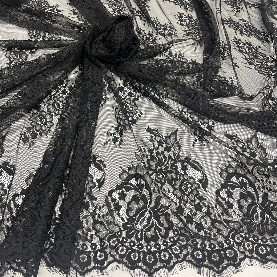 3 Yards Chantilly Embroidered Lace Fabric with Eyelash Scallop