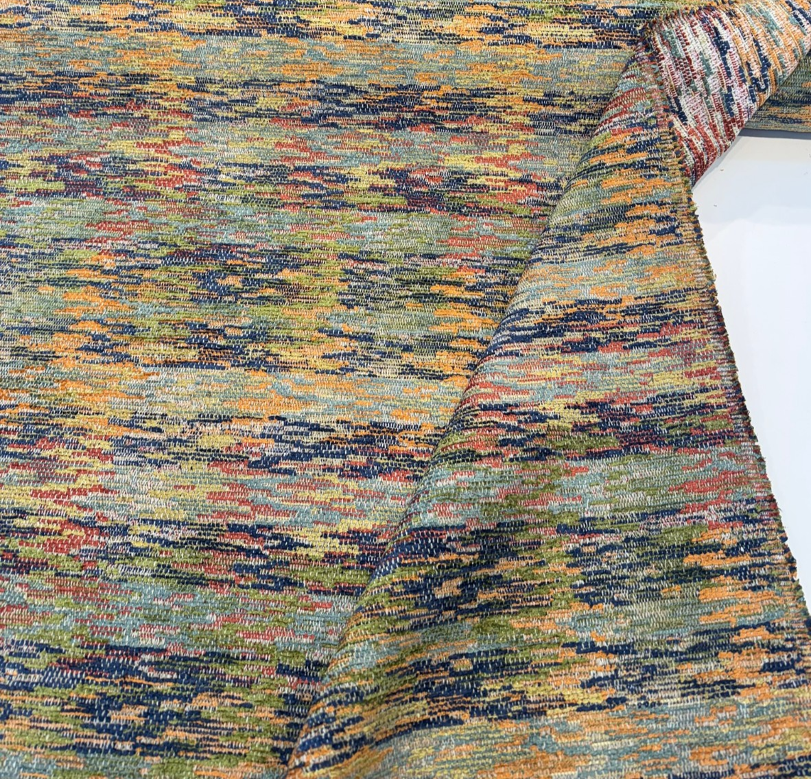 Karoo Belgian Multicolor Chenille Upholstery Fabric - Multicolor Ikat Tribal Inspired Texture, 56" Width (1 Yard)