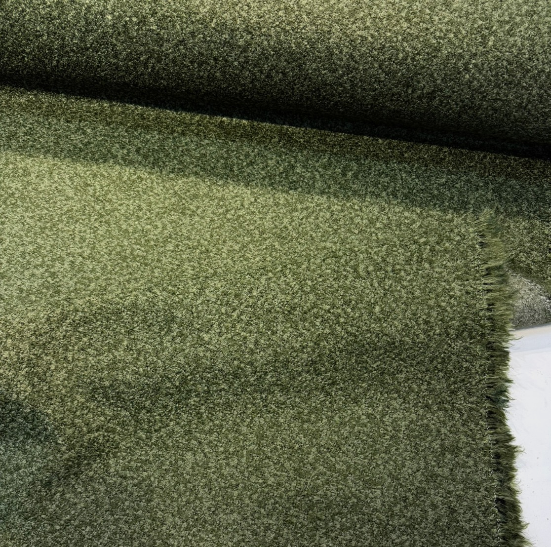 Rio Spinach Green Boucle Designer Upholstery Fabric - Spinach Green, Textured Bouclé, 55" Width (1 Yard)