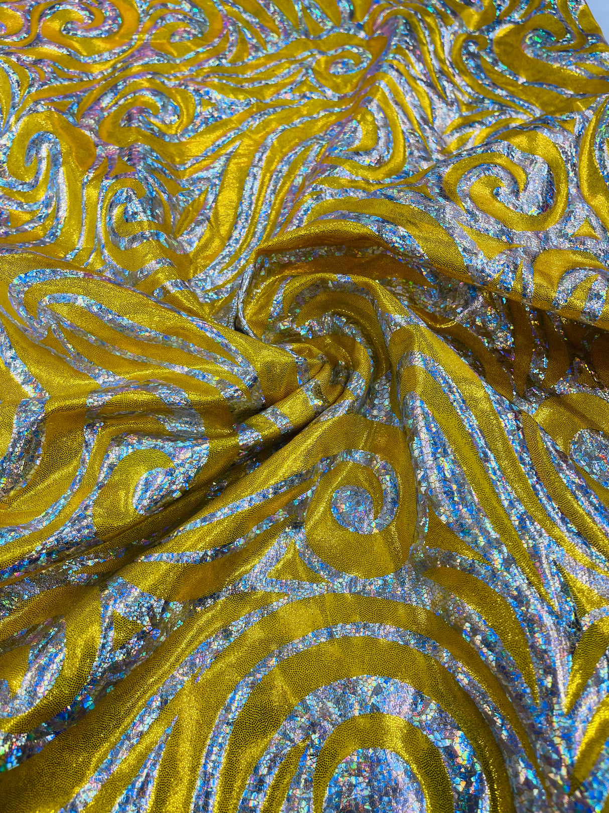 Foil Flame Spandex Fabric - Holographic Flame Print, 58" Width (1 Yard)