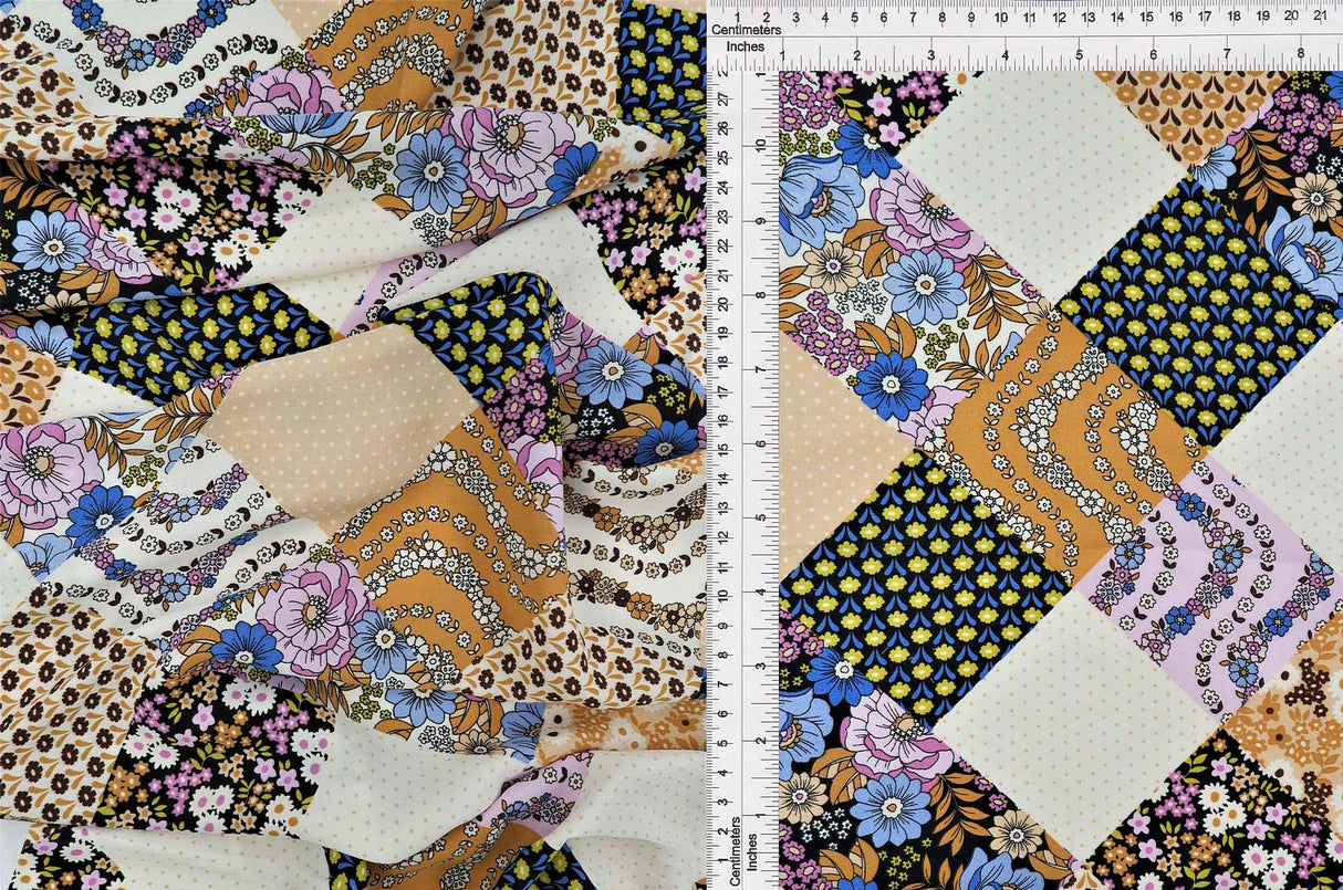 Floral Patchwork Wool Dobby Print Fabric