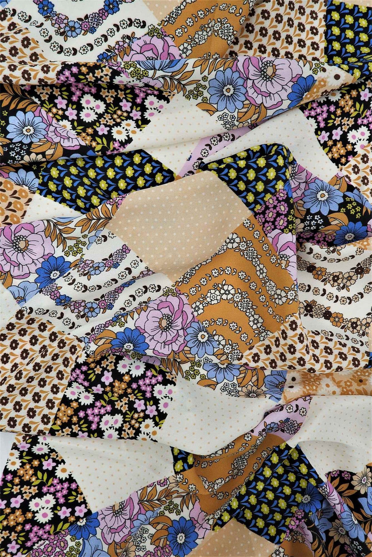 Floral Patchwork Wool Dobby Print Fabric