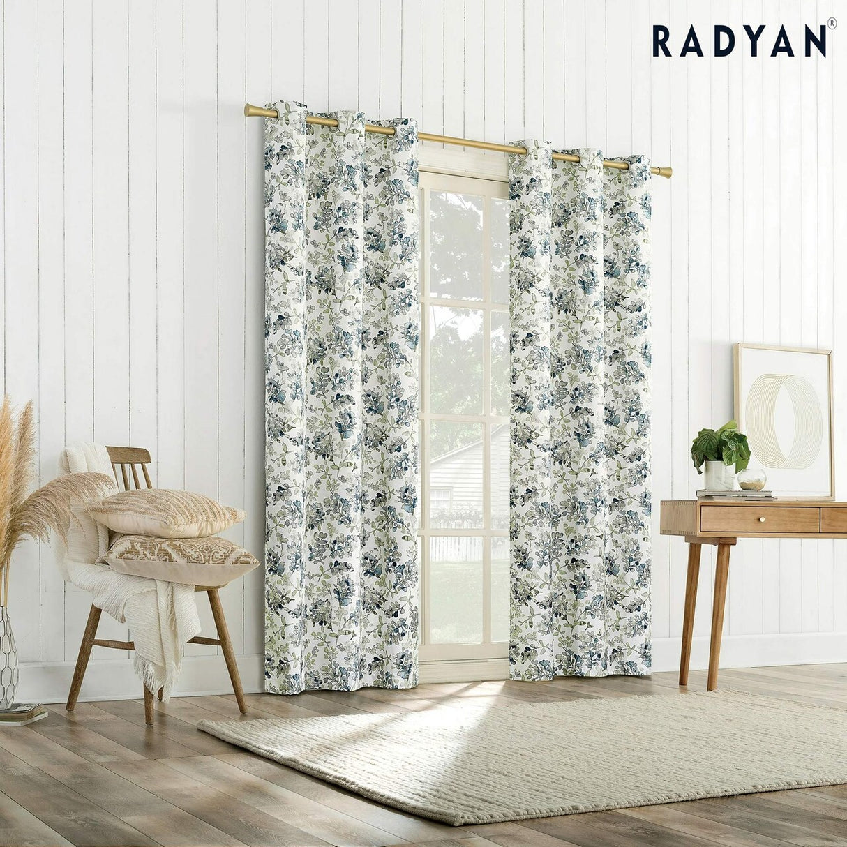 Sun Zero 2-Pack Arlo Textured Thermal Insulated Grommet Curtain Panel Pair Blue Floral 40x84 Inch