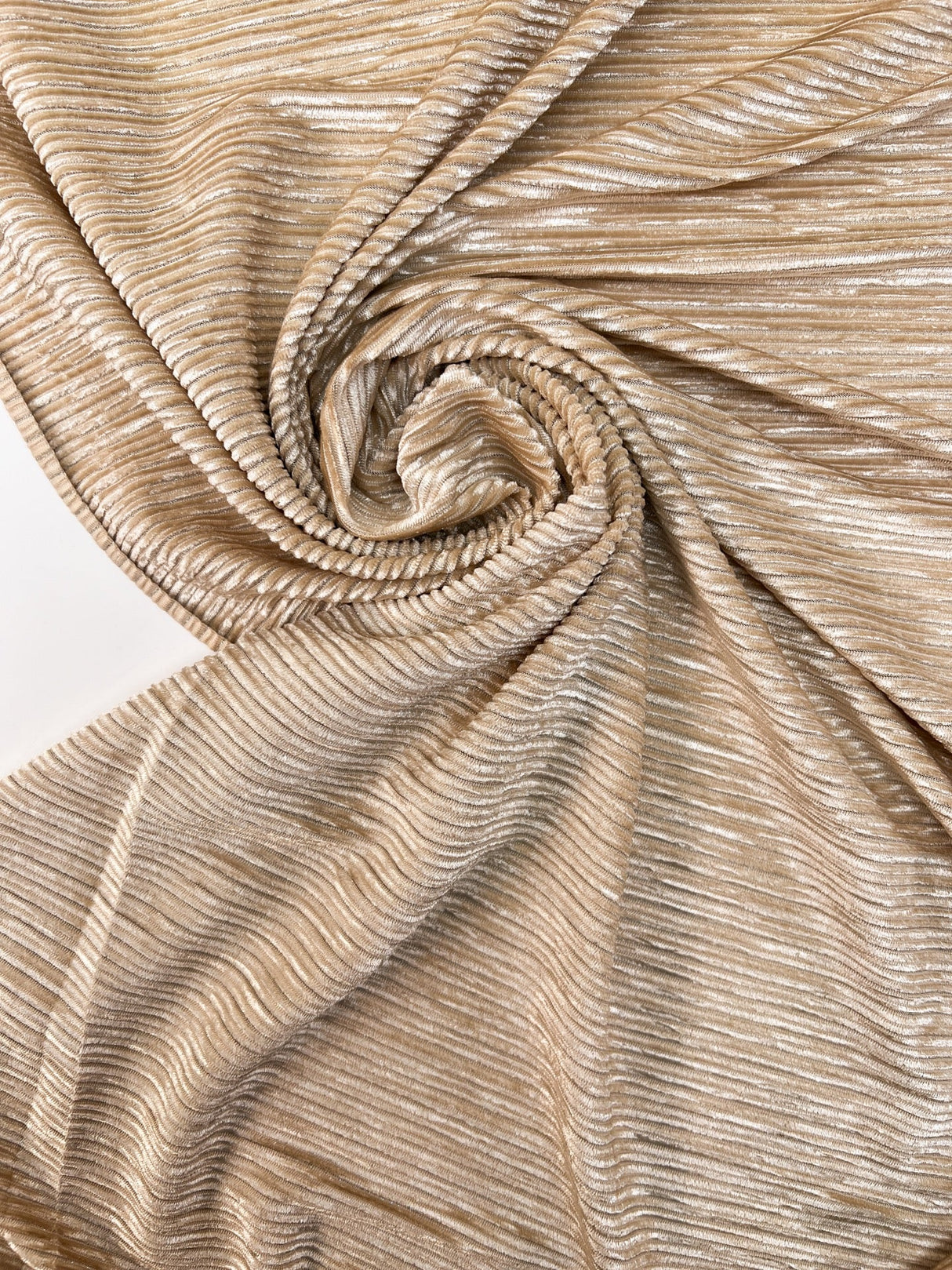 Beige Ribbed Knitted Lurex Fabric