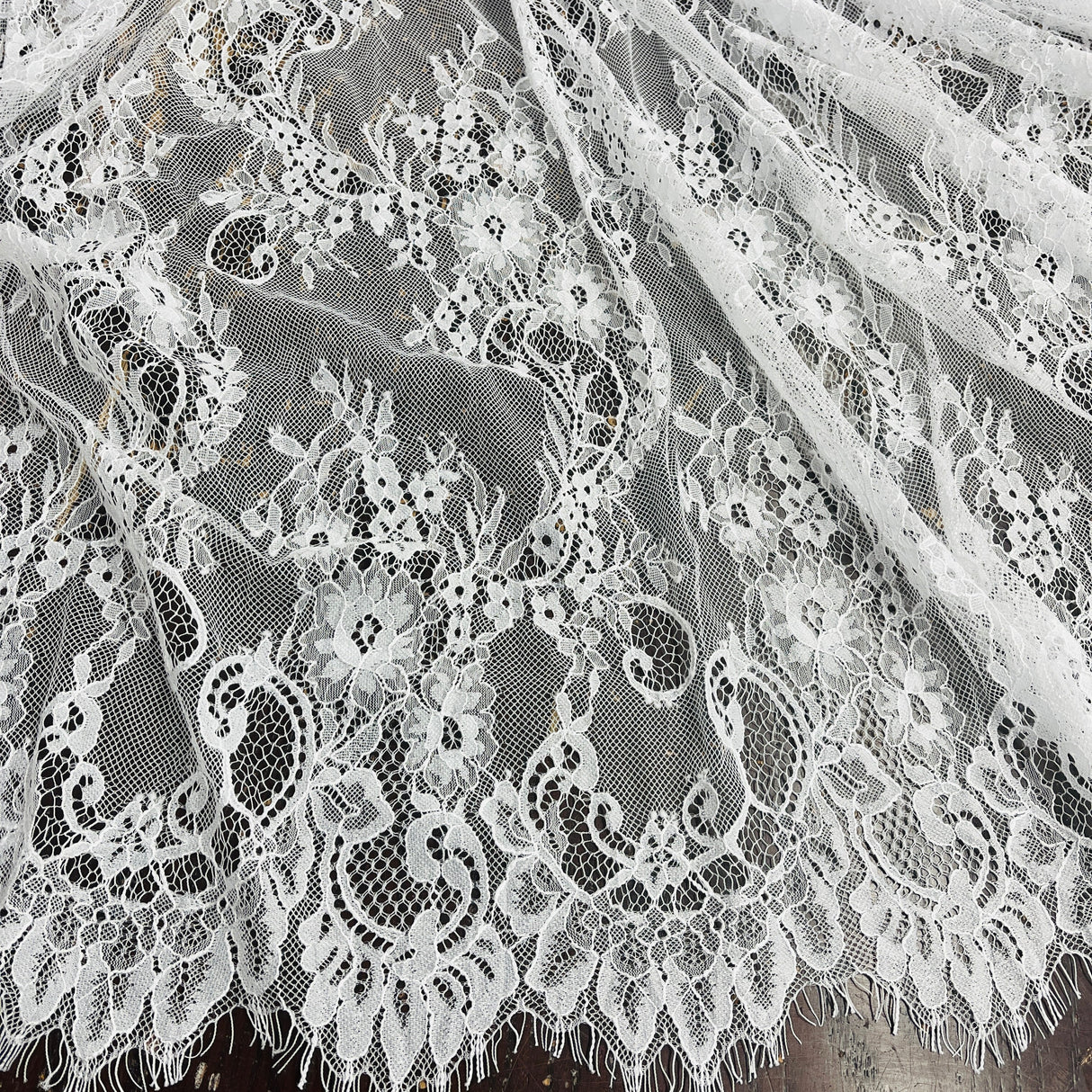 Embroidered Lace Fabric with Eyelash Scallop